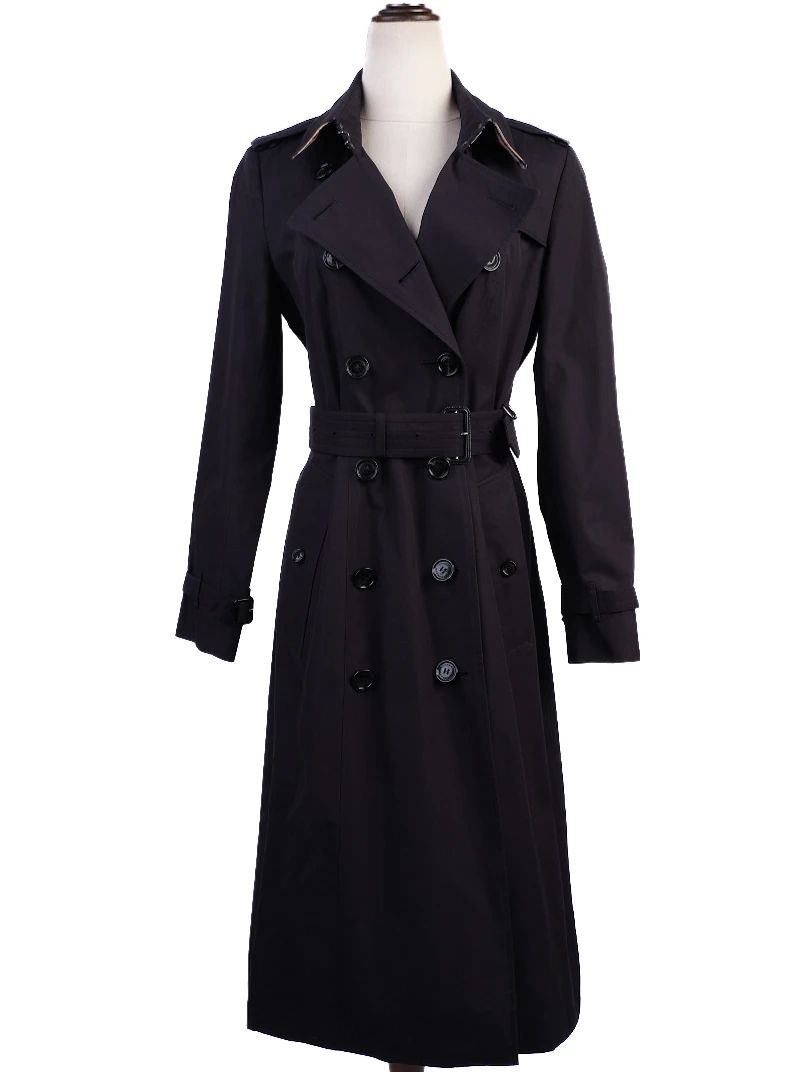EXCELLENT Burberry Black Trench Coat Double-Breasted Women&