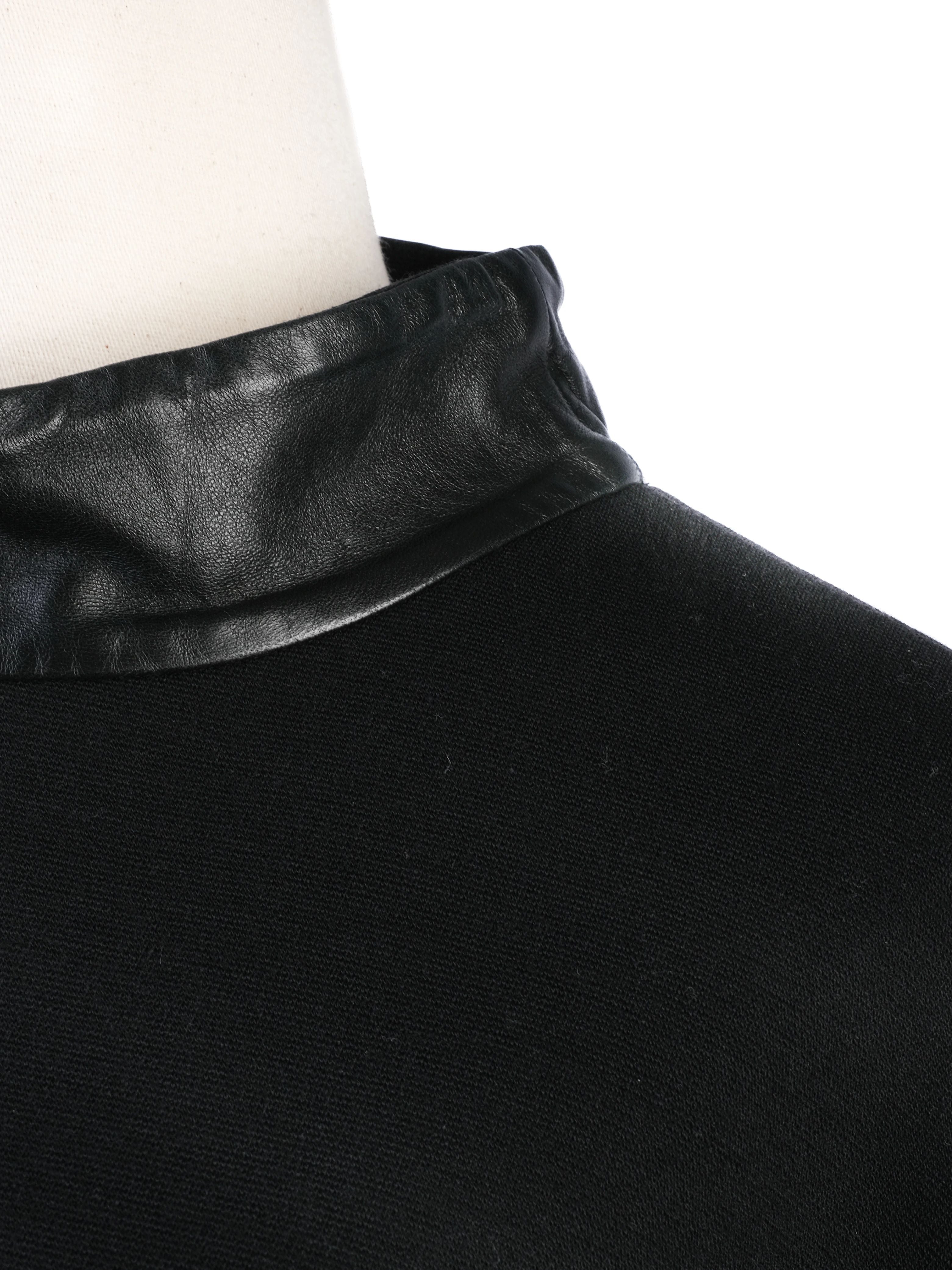 Excellent Ralph Lauren Black Wool Shirt with Faux Leather Collar Size M