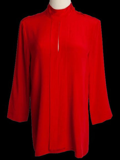 Good JAEGER Red Silk Blouse Size S with High Collar and Loose Fit