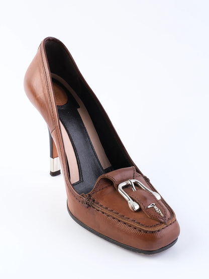 Excellent Trussardi Orange Leather High-Heeled Loafers Size 36