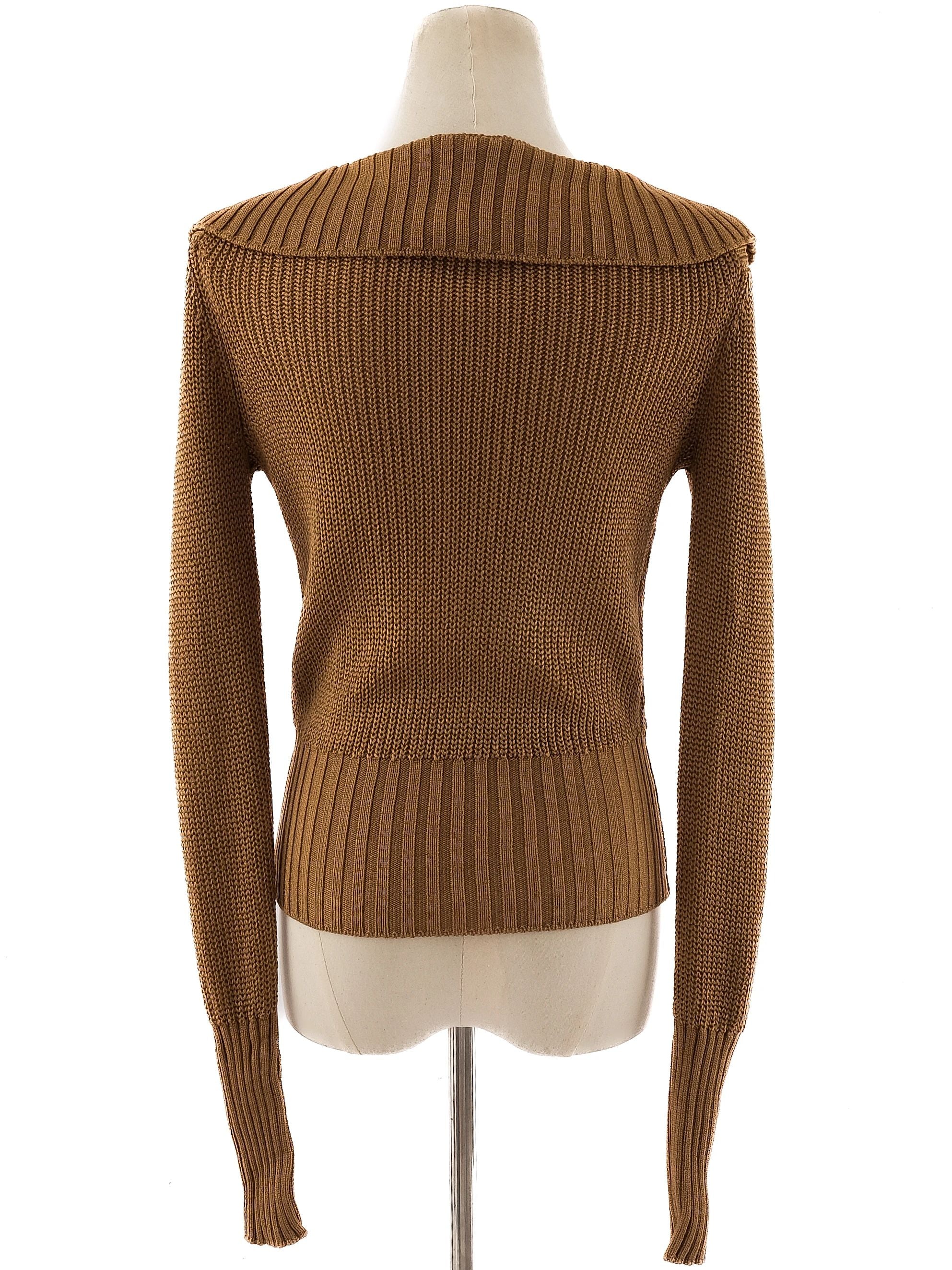 Excellent Theory Orange Knit Sweater V-Neck Size S Women
