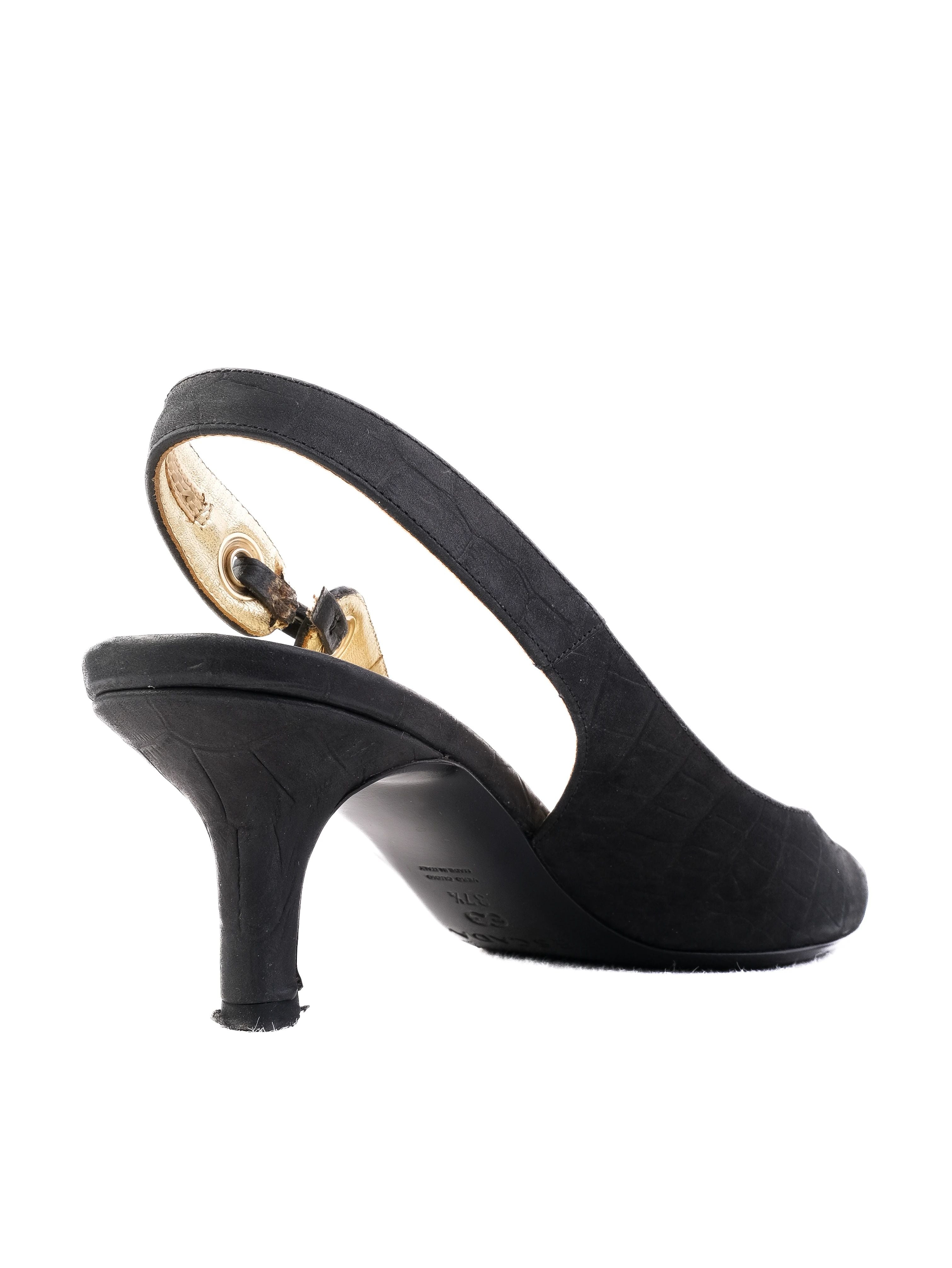 Escada Black Leather Slingback High Heel Shoes with Metal Eyelets