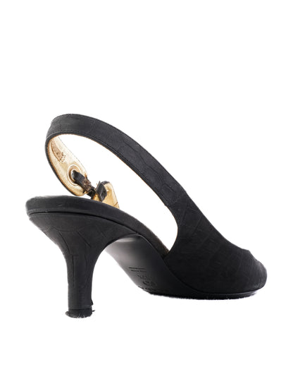 Escada Black Leather Slingback High Heel Shoes with Metal Eyelets