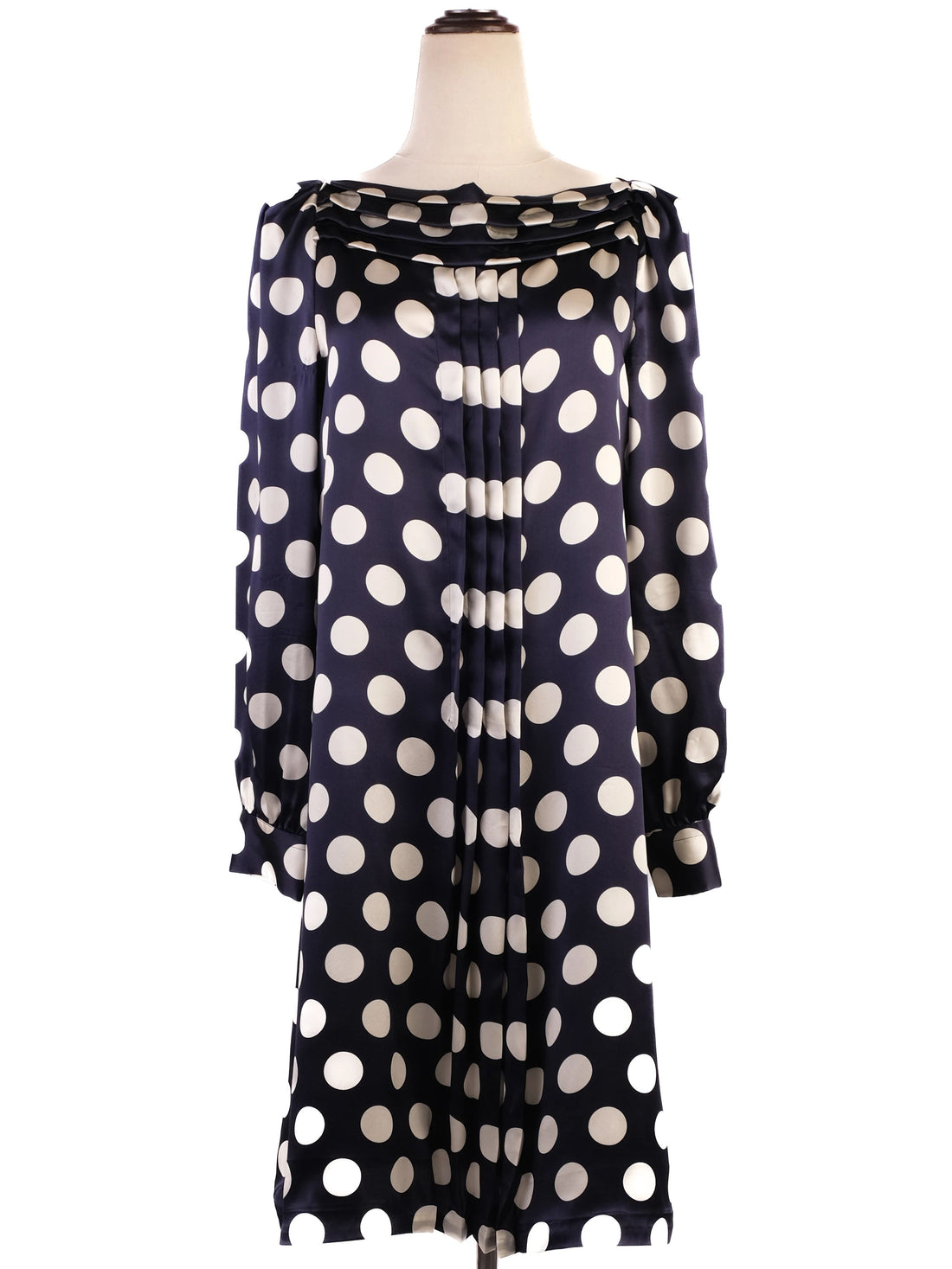 Excellent Moschino Silk Dress Navy White Polka Dots Size N/A