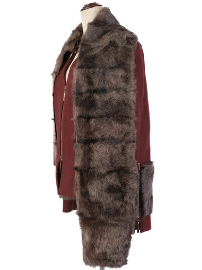 Excellent Fendi Red Wool Jacket XS with Fur Trim