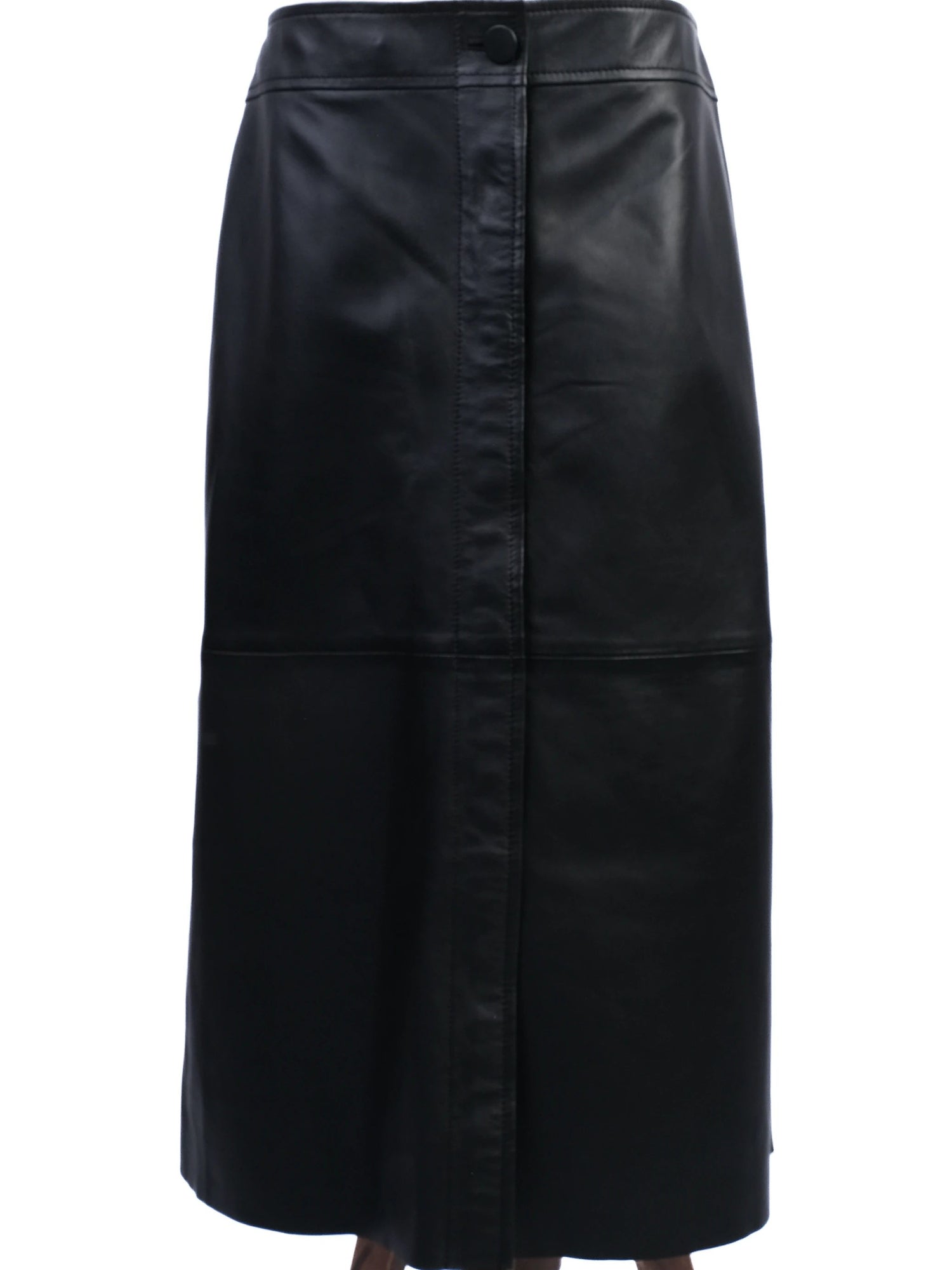 Excellent Joseph Black Leather Skirt Size L Knee-Length Design