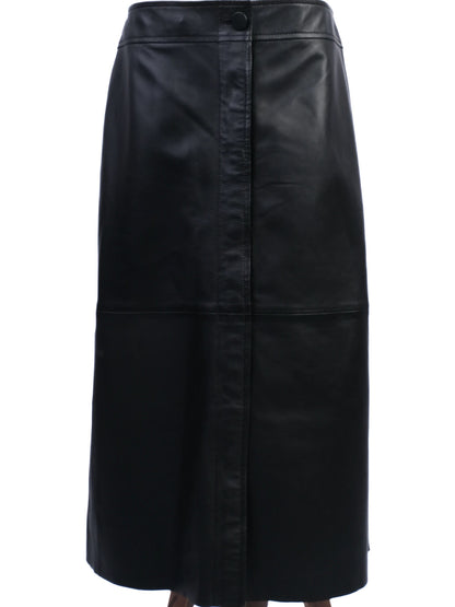 Excellent Joseph Black Leather Skirt Size L Knee-Length Design