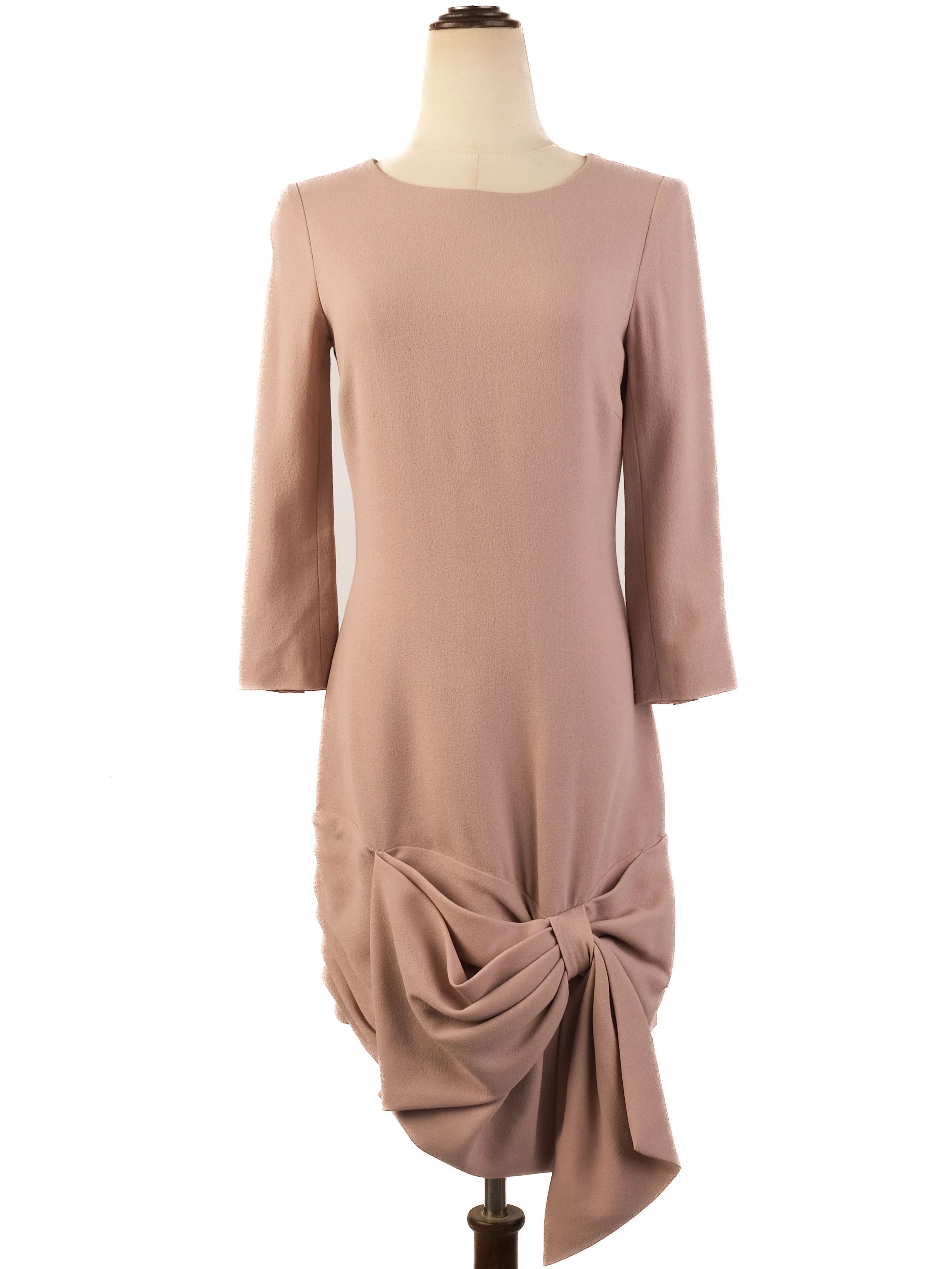 Excellent Azzaro Pink Wool Dress M with Decorative Bow