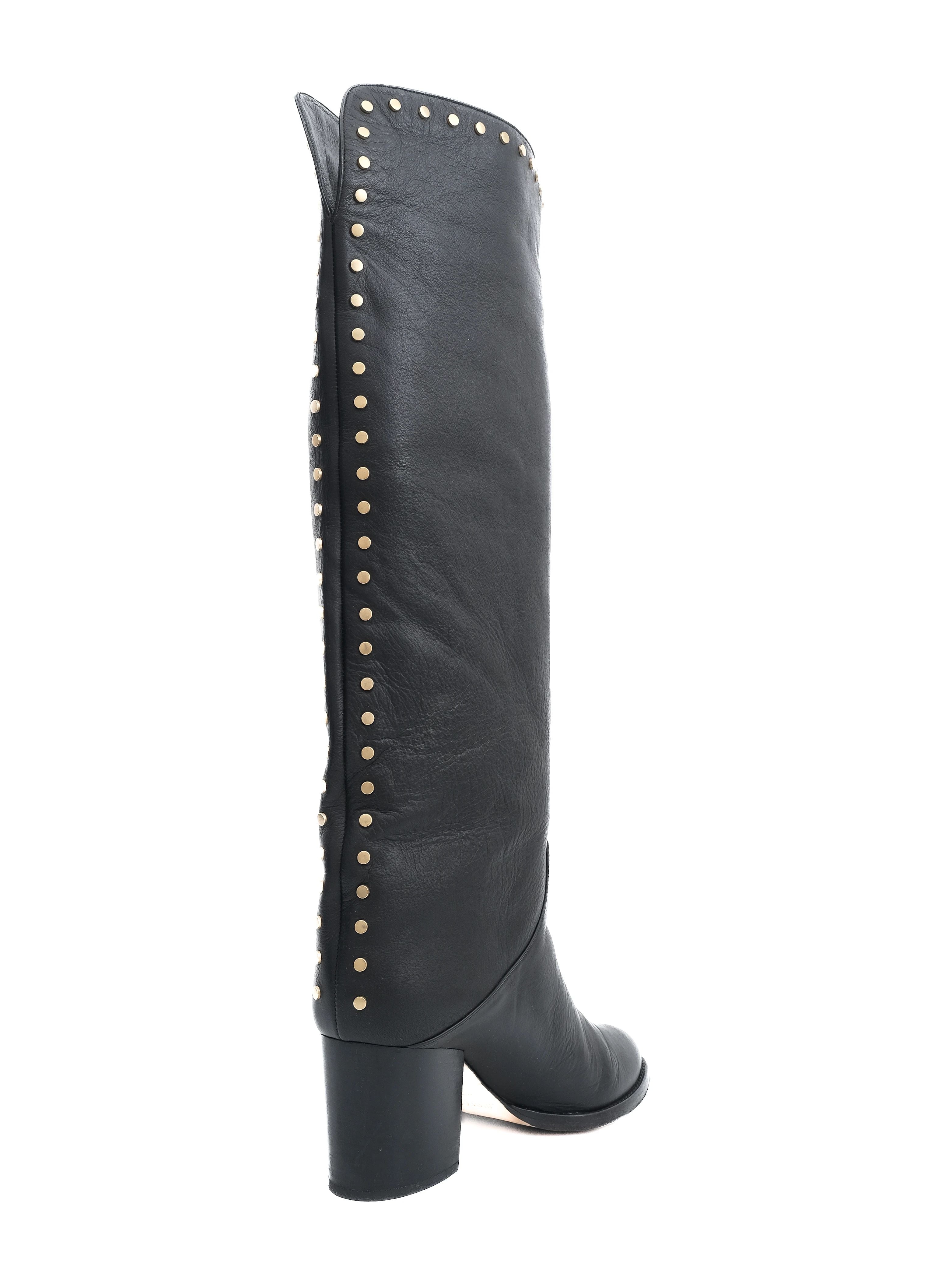 Excellent Jimmy Choo Black Leather Knee-High Boots Size 37