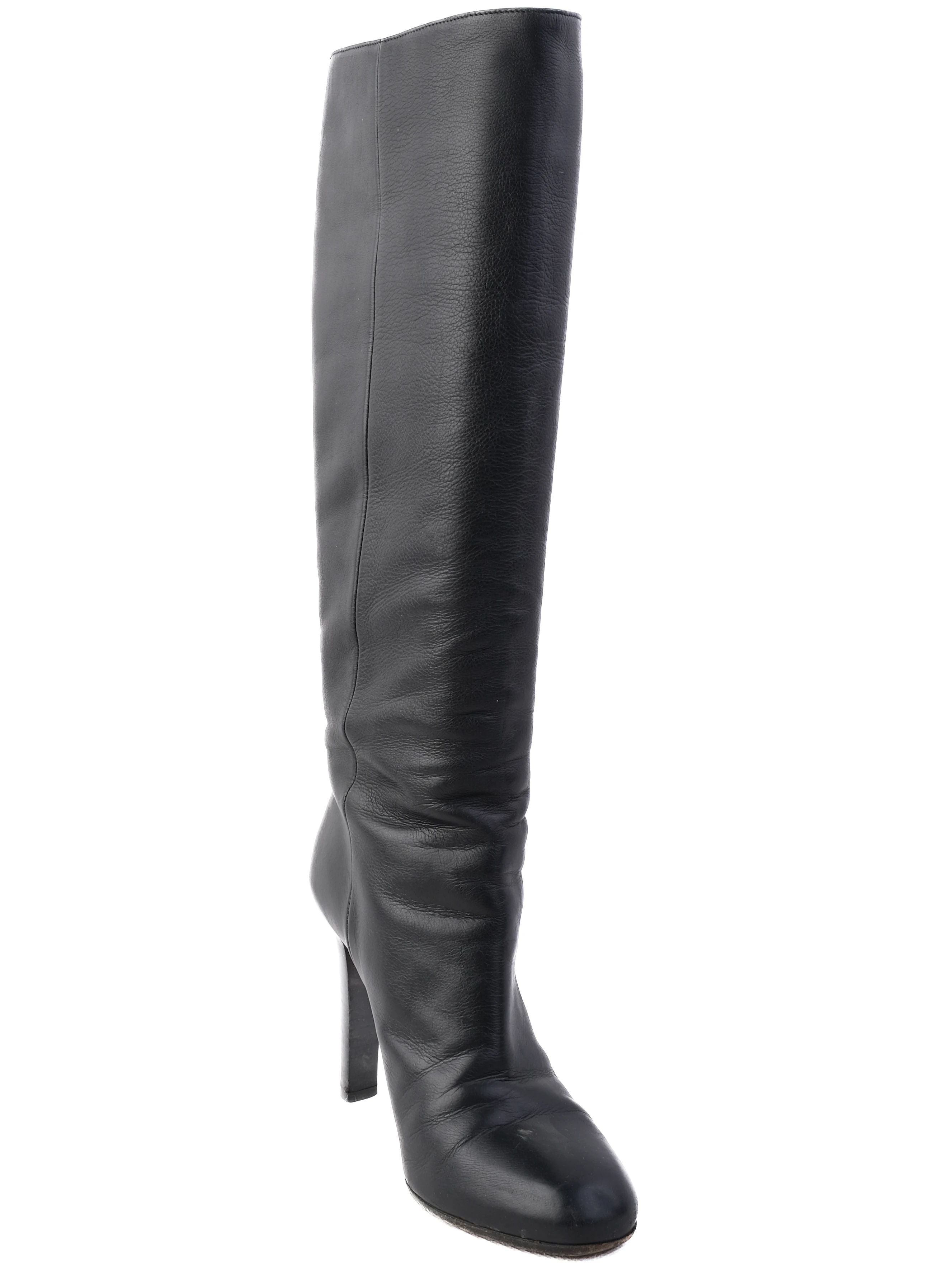 Gucci Black Knee-High Boots Leather Size 37.5 Excellent Condition
