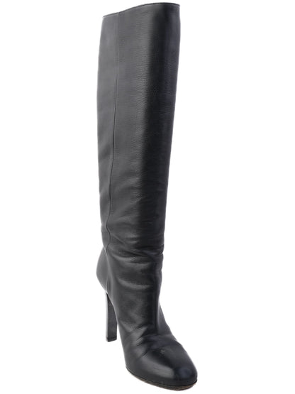 Gucci Black Knee-High Boots Leather Size 37.5 Excellent Condition