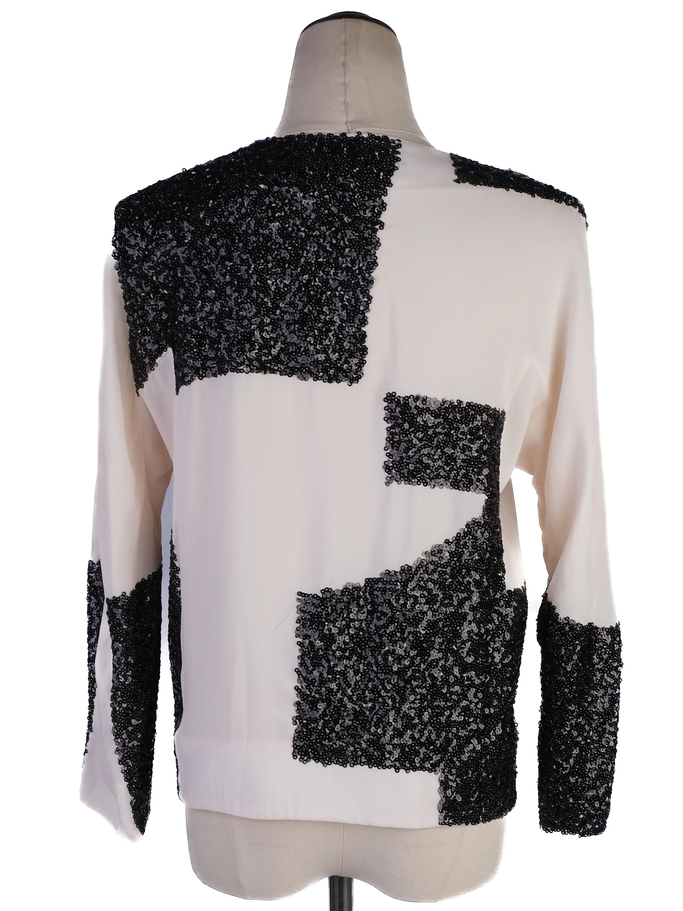NEW By Malene Birger White Blouse XS Geometric Black Sequin Details