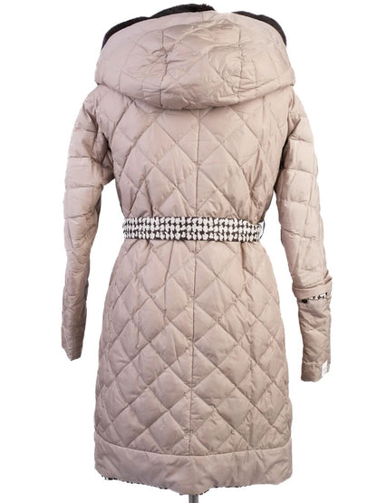 Excellent Max Mara Quilted Beige Coat with Hood &amp; Patterned Lining