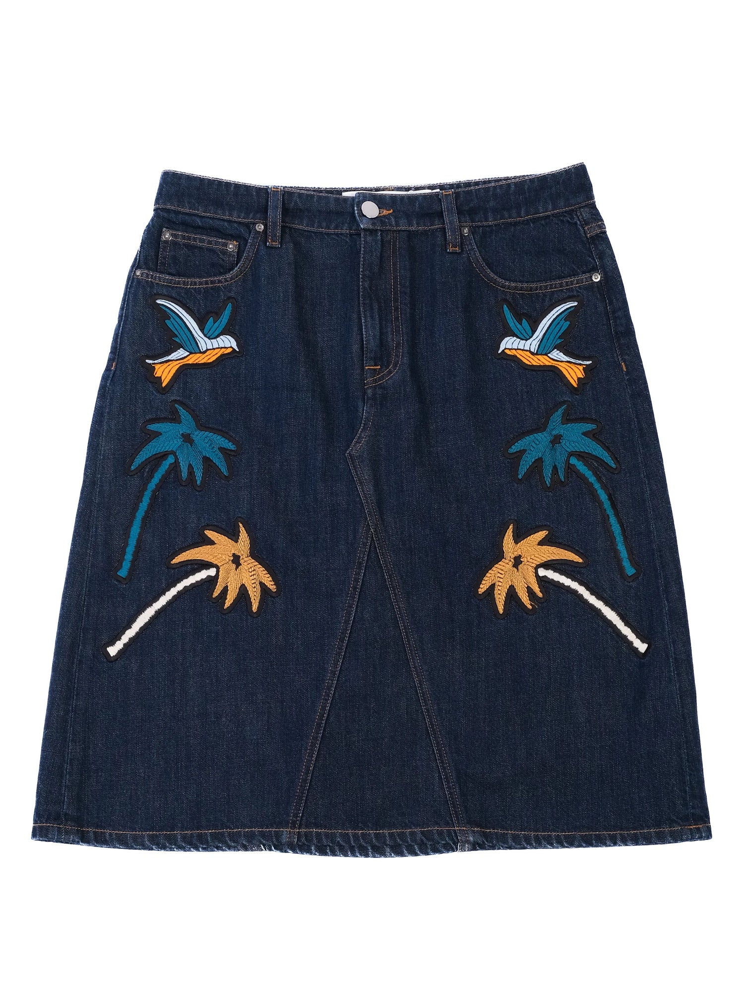 Victoria Beckham Denim Skirt Blue Size L with Embroidery