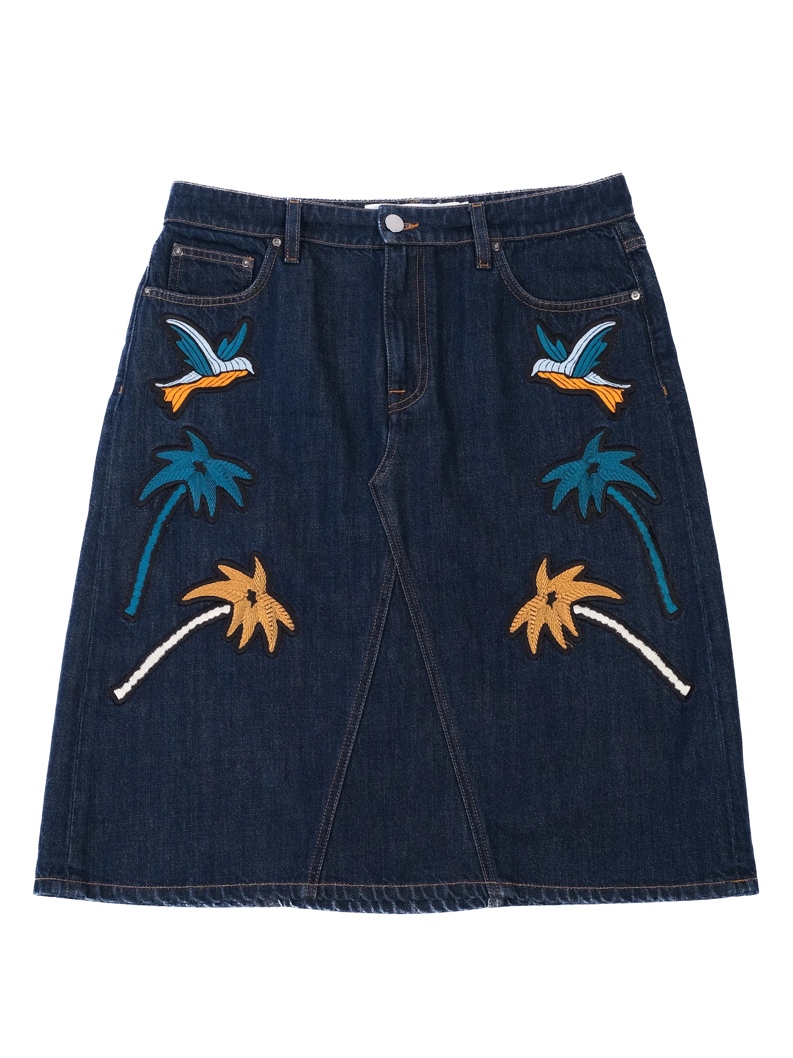 Victoria Beckham Denim Skirt Blue Size L with Embroidery