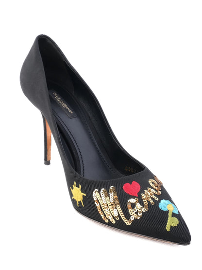Excellent Dolce Gabbana Black High-Heeled Shoes Embroidered Size N/A