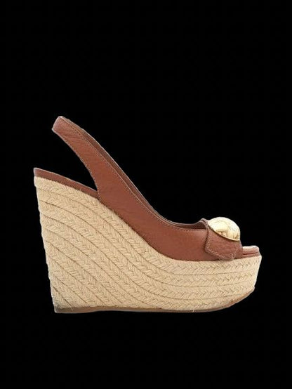 Excellent Louis Vuitton Orange Leather Wedge Sandals Size 36.5