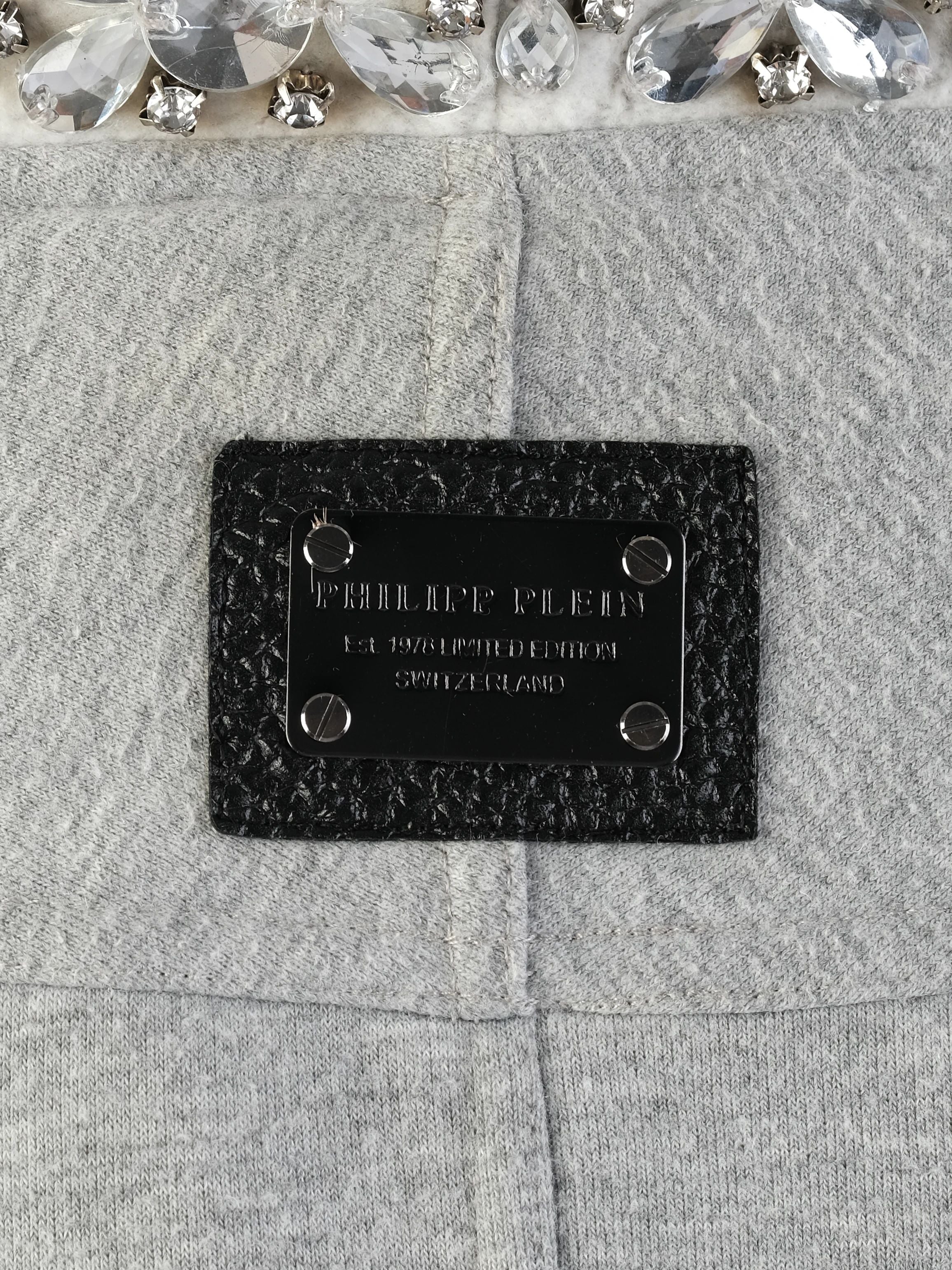 Excellent Phillipp Plein Gray Sweatshirt M with Graphic Deer &amp; Embellishments