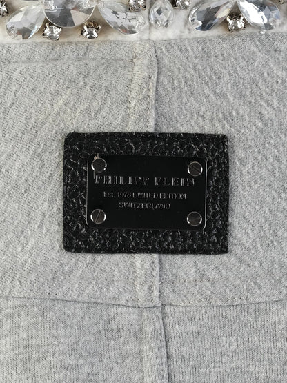 Excellent Phillipp Plein Gray Sweatshirt M with Graphic Deer &amp; Embellishments