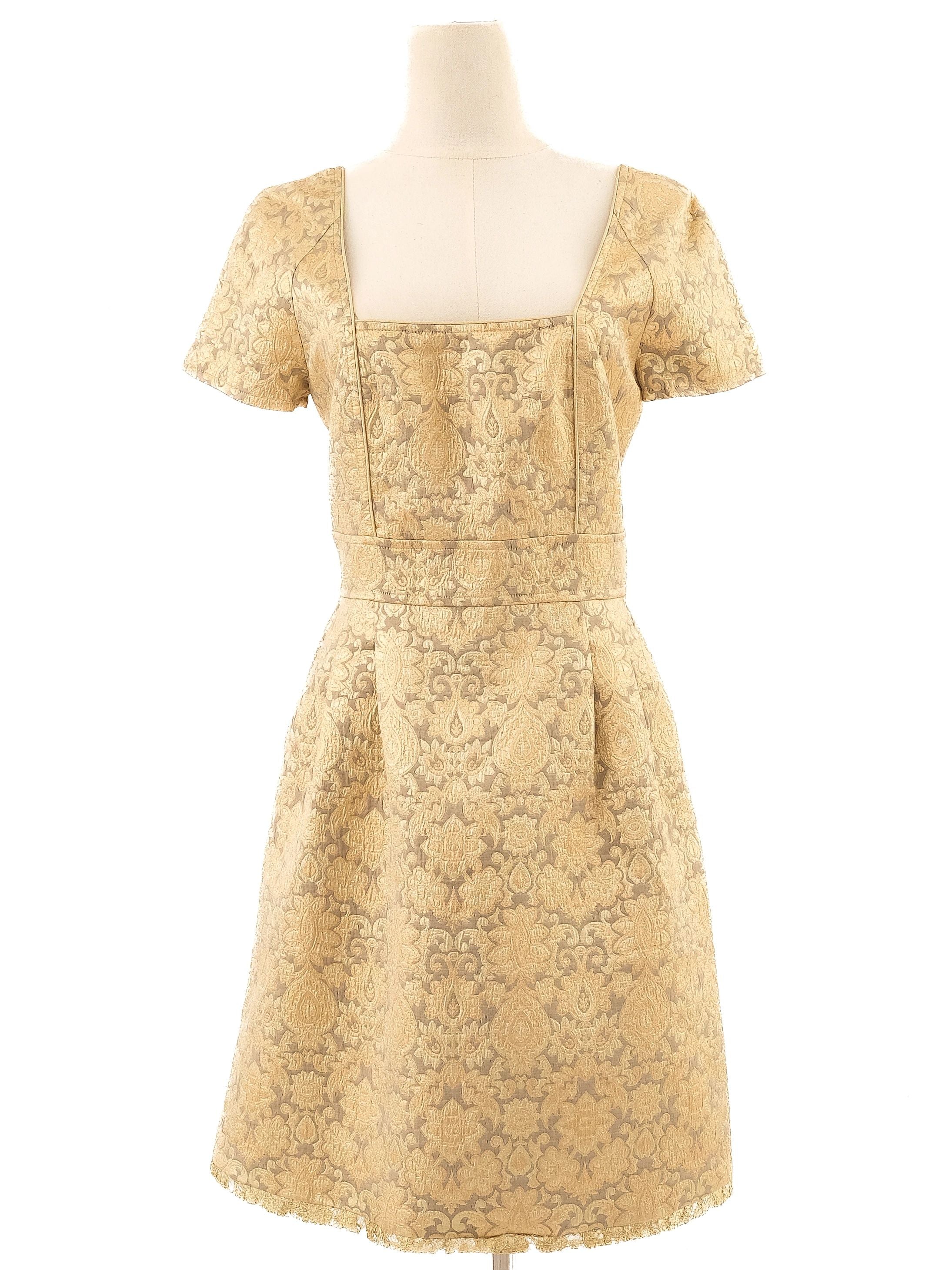 Excellent Paul&amp;Joe Yellow Floral Brocade Dress Size M