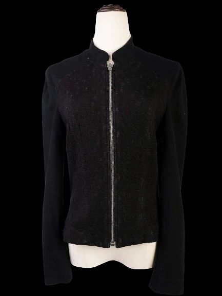Excellent Escada Black Polyester Jacket Size S with Textured Design
