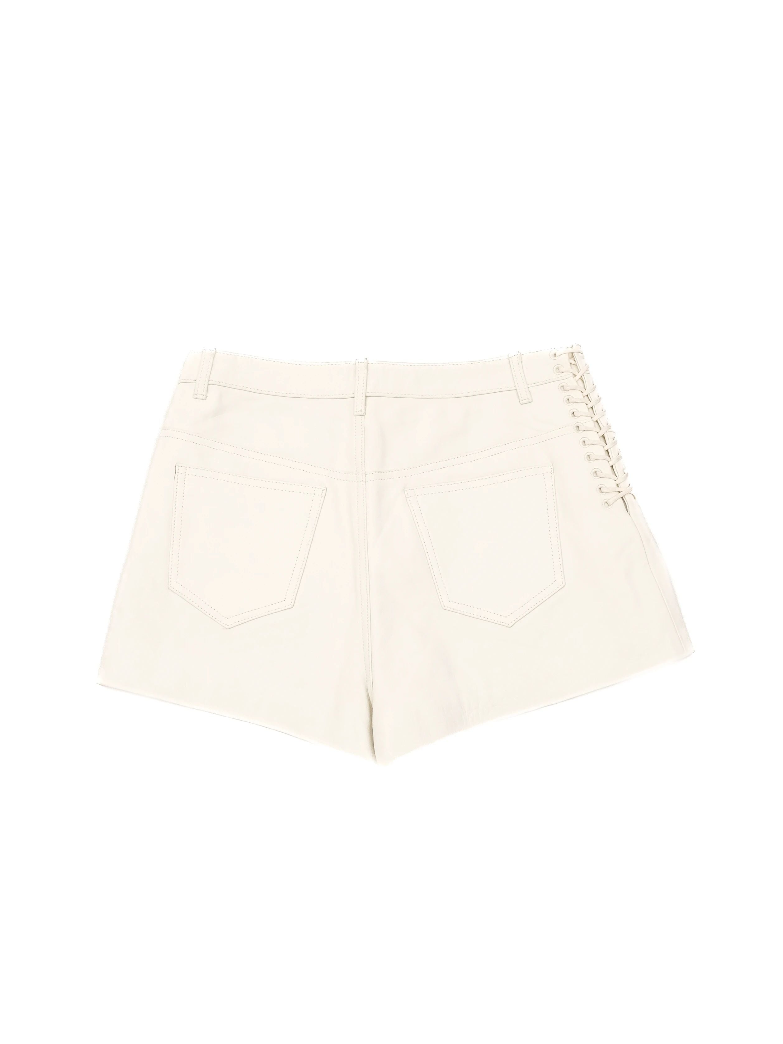 Excellent Iro White Leather Shorts with Lace-Up Detail Size S