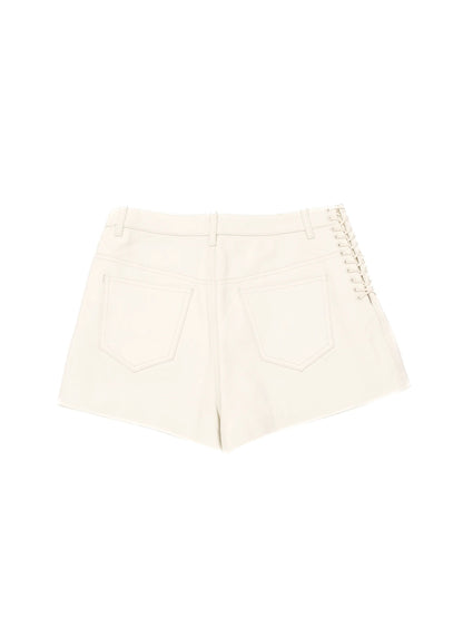Excellent Iro White Leather Shorts with Lace-Up Detail Size S