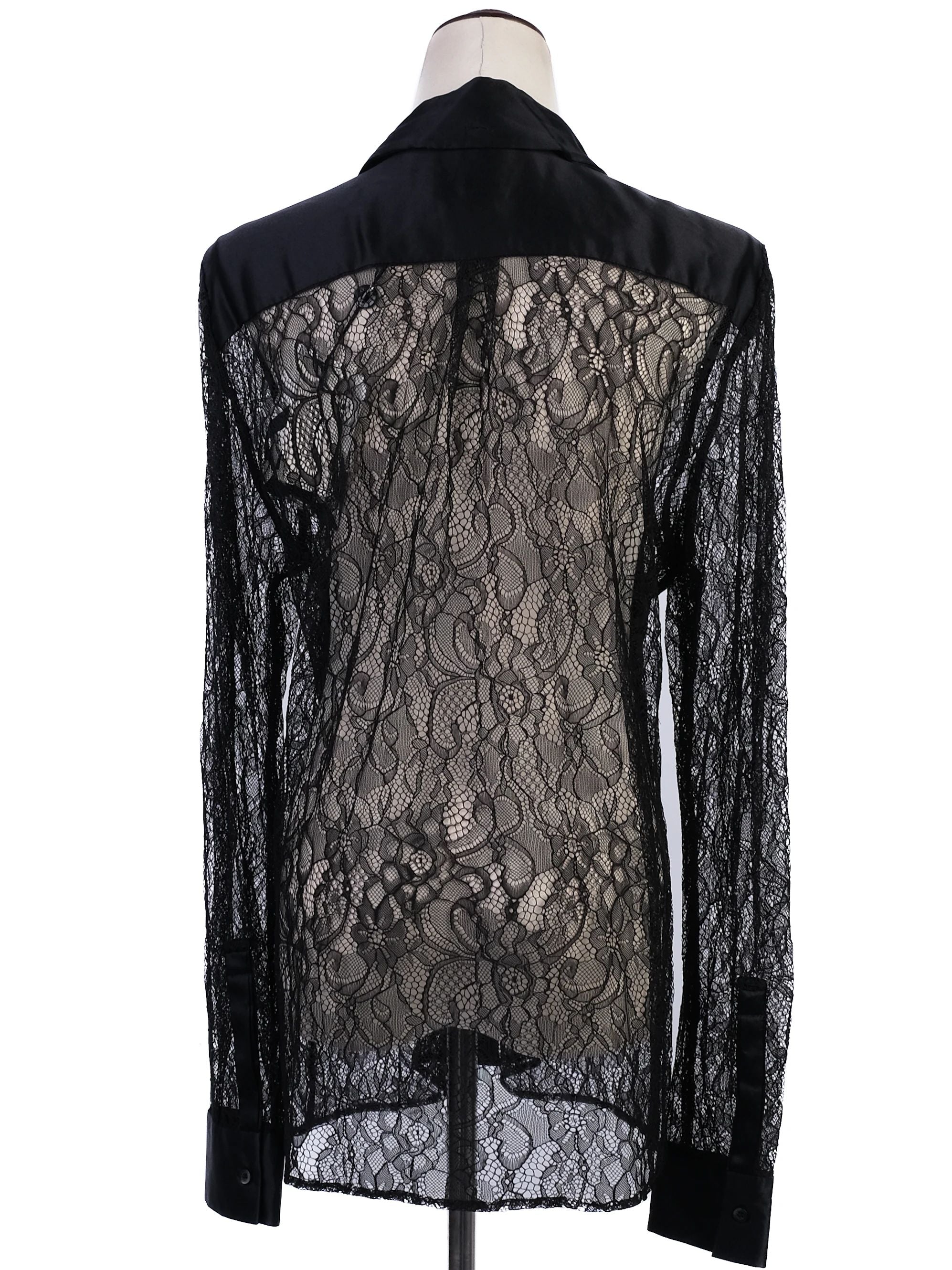 NEW By Malene Birger Black Lace Long Sleeve Blouse Size M