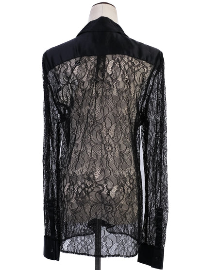 NEW By Malene Birger Black Lace Long Sleeve Blouse Size M