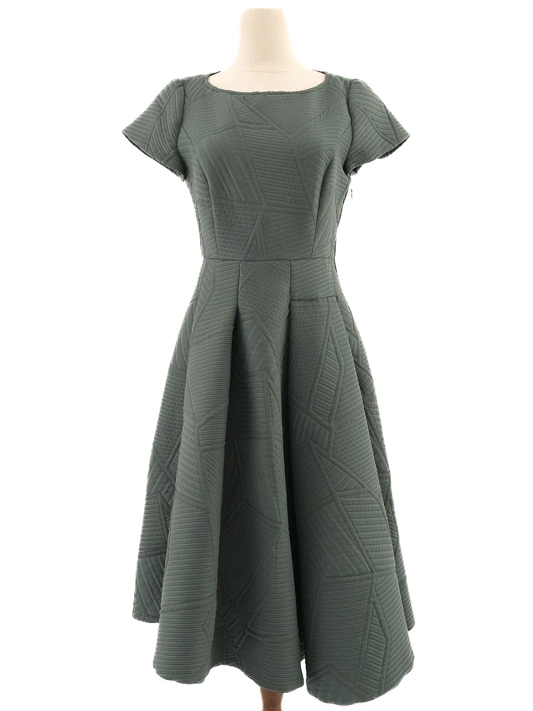 Excellent MaxCo Green Fit-and-Flare Dress Size S Polyester