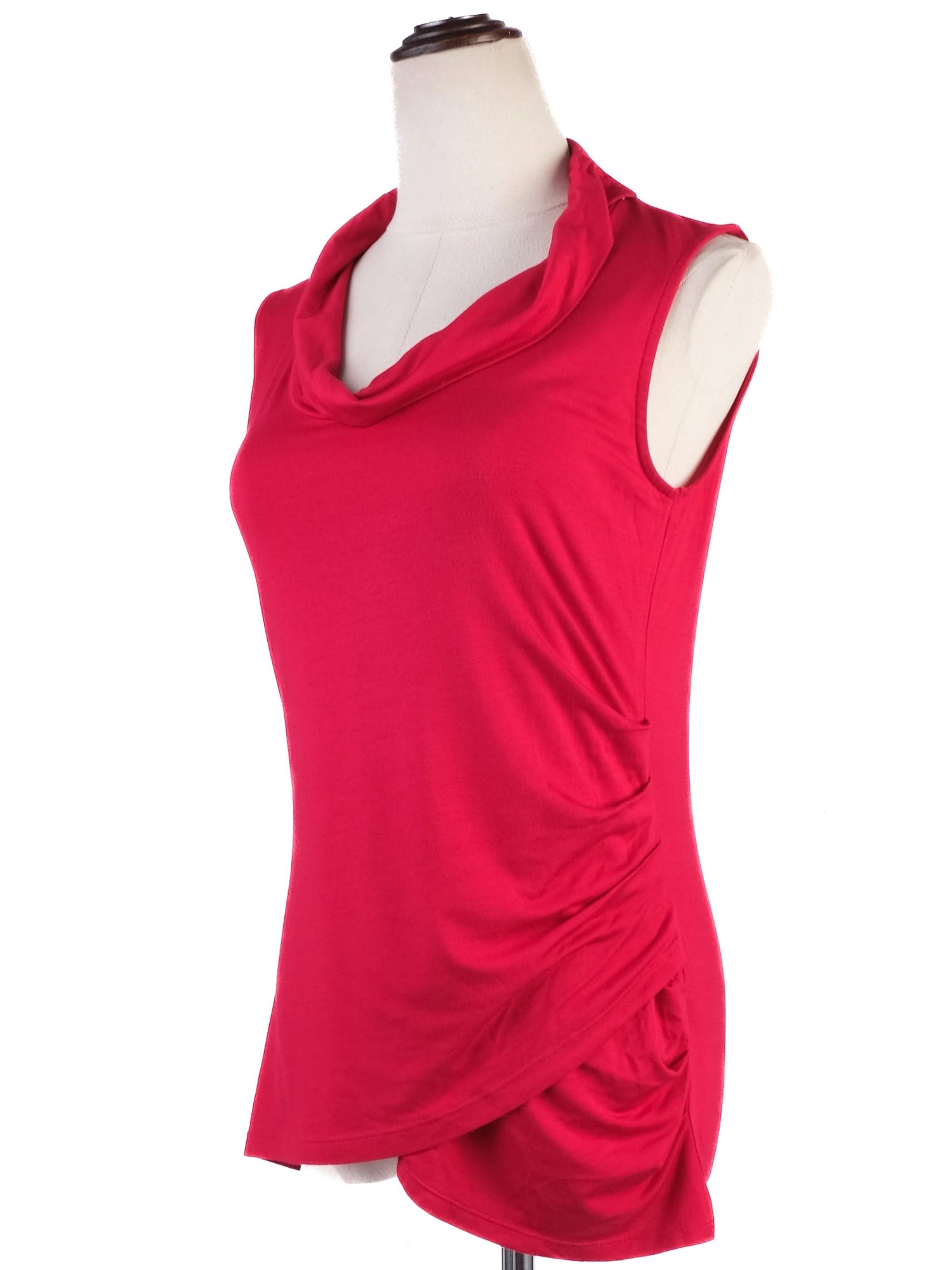 Elie Tahari Red Modal Top Size S with Draped Cowl Neckline