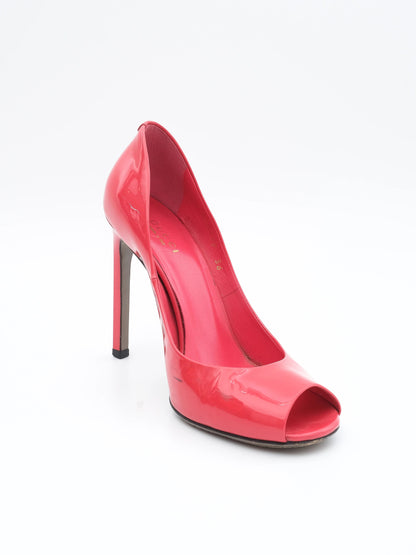 Excellent Gucci Red Leather Peep-Toe Stiletto Heels Size 36