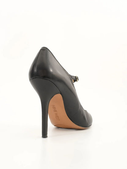 Excellent Nine West Black Leather Mary Jane High Heels Size 37