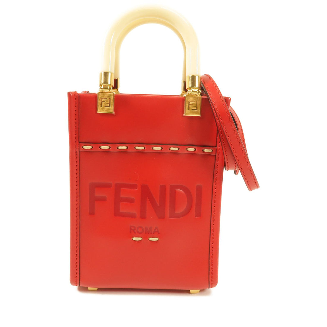 Fendi Cowhide Leather Mini Sunshine Gold Hand-handed Shoulder Bag 2way Shoulder Bag Red Calfskin (cowhide) 8bs 051