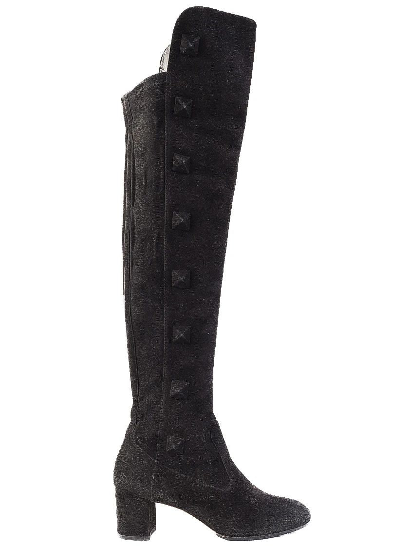 Valentino Black Leather Over-the-Knee Boots Size 37.5 Excellent Condition