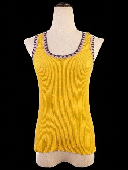 Excellent Etro Yellow Cotton Ribbed Sleeveless Top Size M