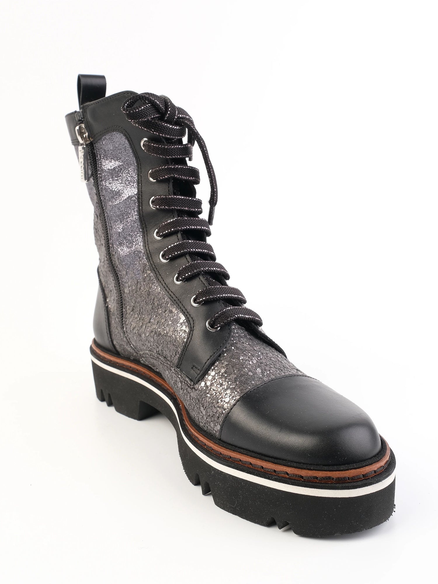 Excellent Pollini Gray Leather Lace-Up Boots Size 39