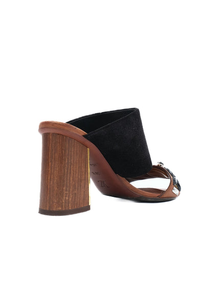 Excellent Louis Vuitton Black Suede Block-Heeled Sandals Size 36.5