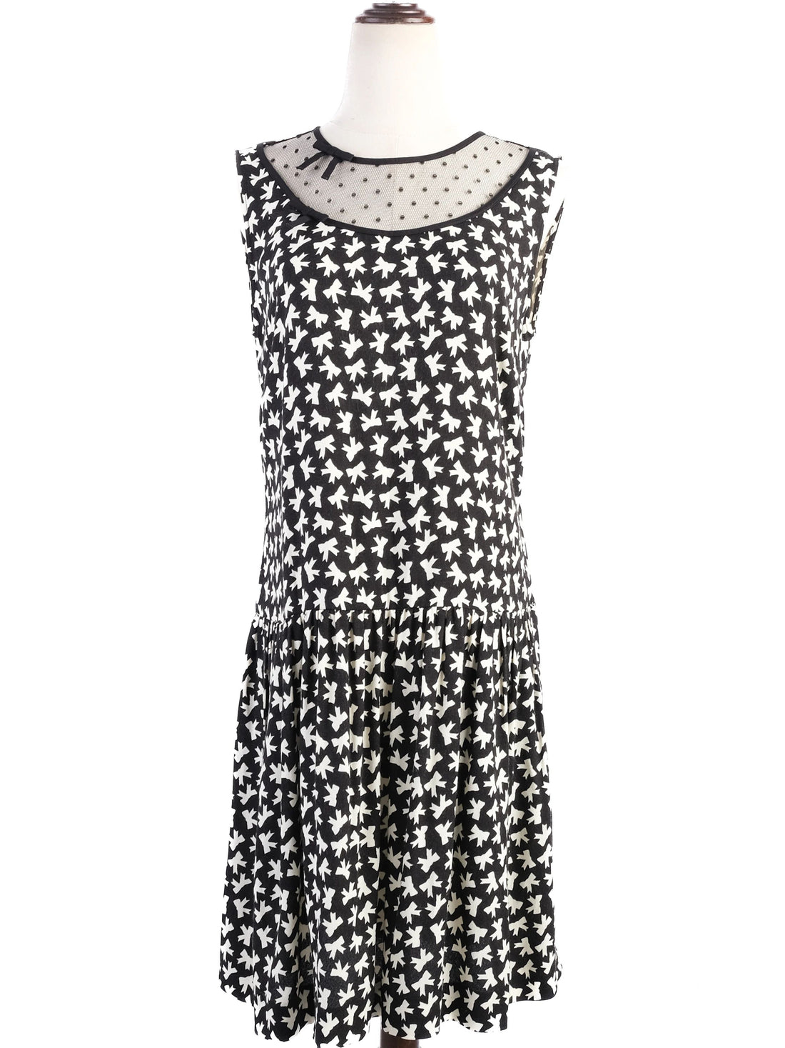 Excellent Red Valentino Black Dress XL with White Bird Print