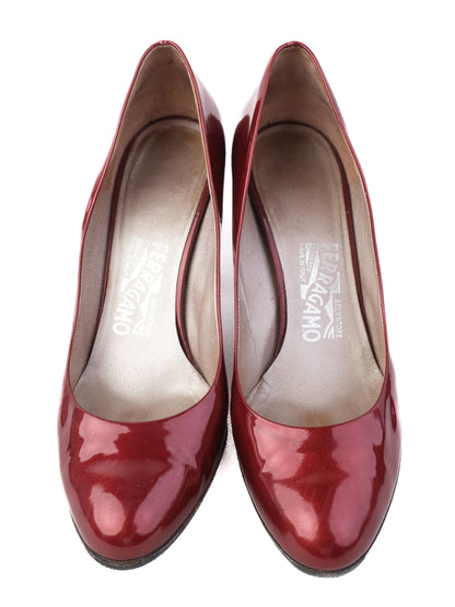 Excellent Salvatore Ferragamo Red Leather High-Heeled Pumps Size 38.5