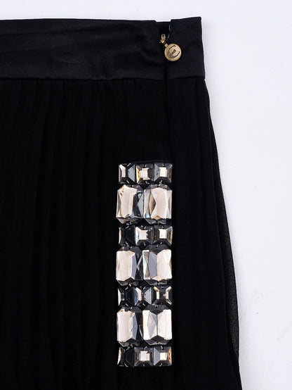 Excellent Just Cavalli Black Pleated Skirt with Embellishments