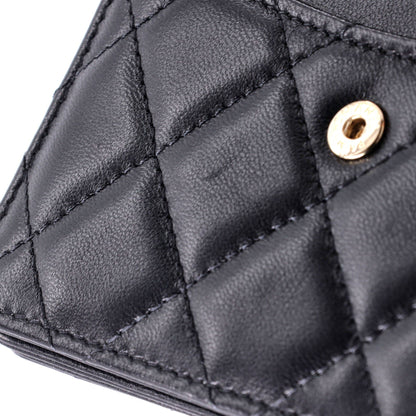 Chanel Camellia Bow Flap Card Holder With Chain Quilted Lambskin