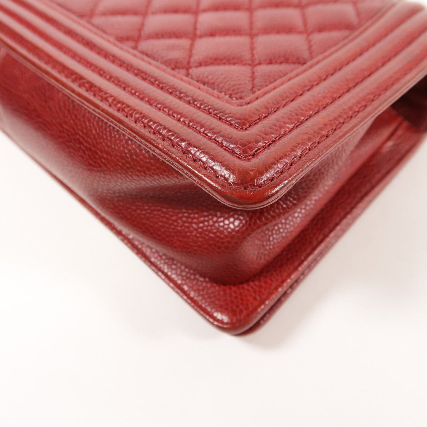 Chanel Red Cowhide Leather Boy 25 Silver Cross Shoulder Back Bag Calfskin (cowhide)