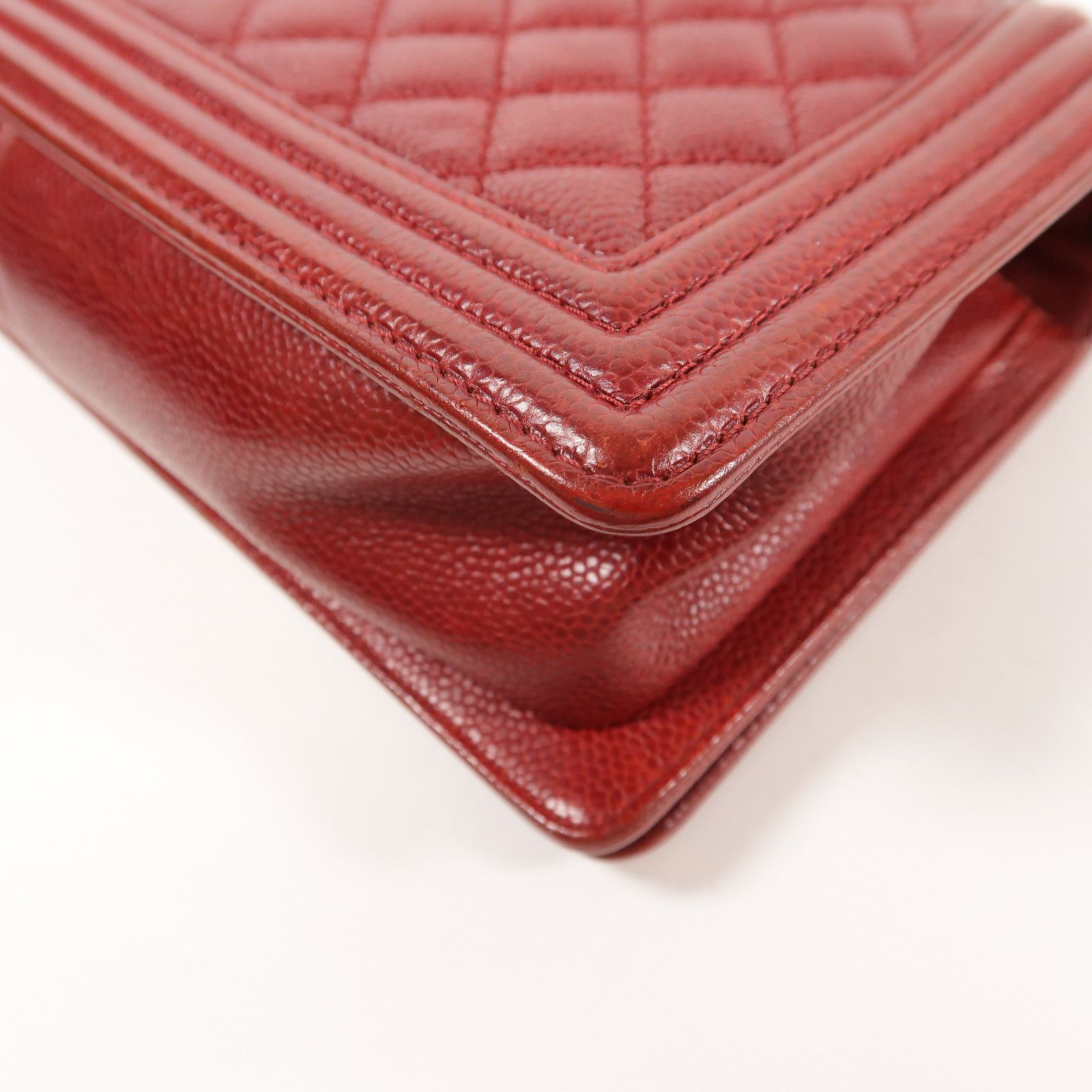 Chanel Red Cowhide Leather Boy 25 Silver Cross Shoulder Back Bag Calfskin (cowhide)