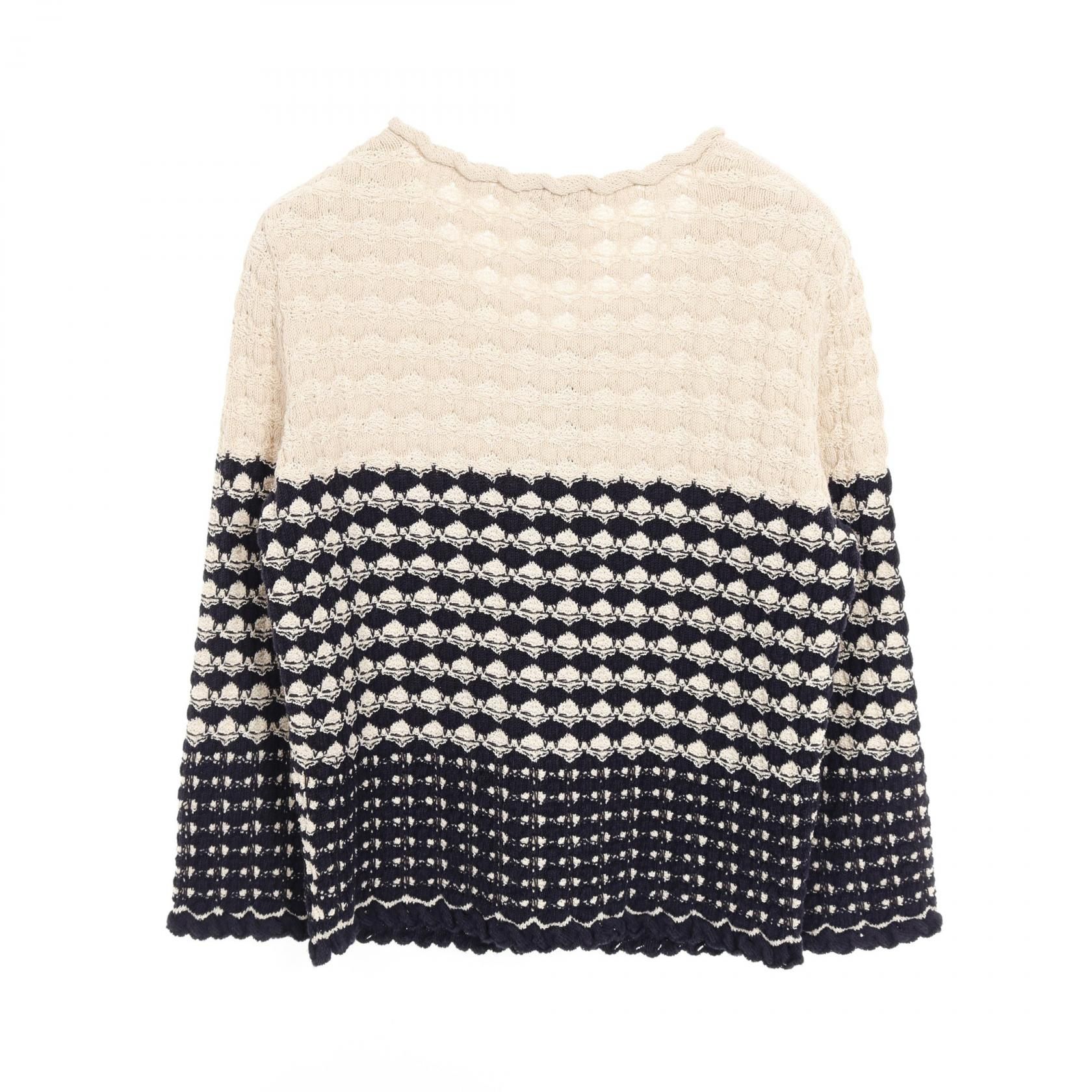 Chanel Navy Beige Coco Mark Button Cardigan Rayon Cotton Silk P 43365k 04401