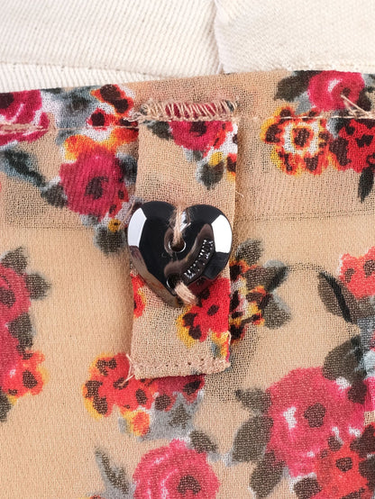 Excellent TWINSET Floral Dress Beige Red Size S Long Sleeve V-neck