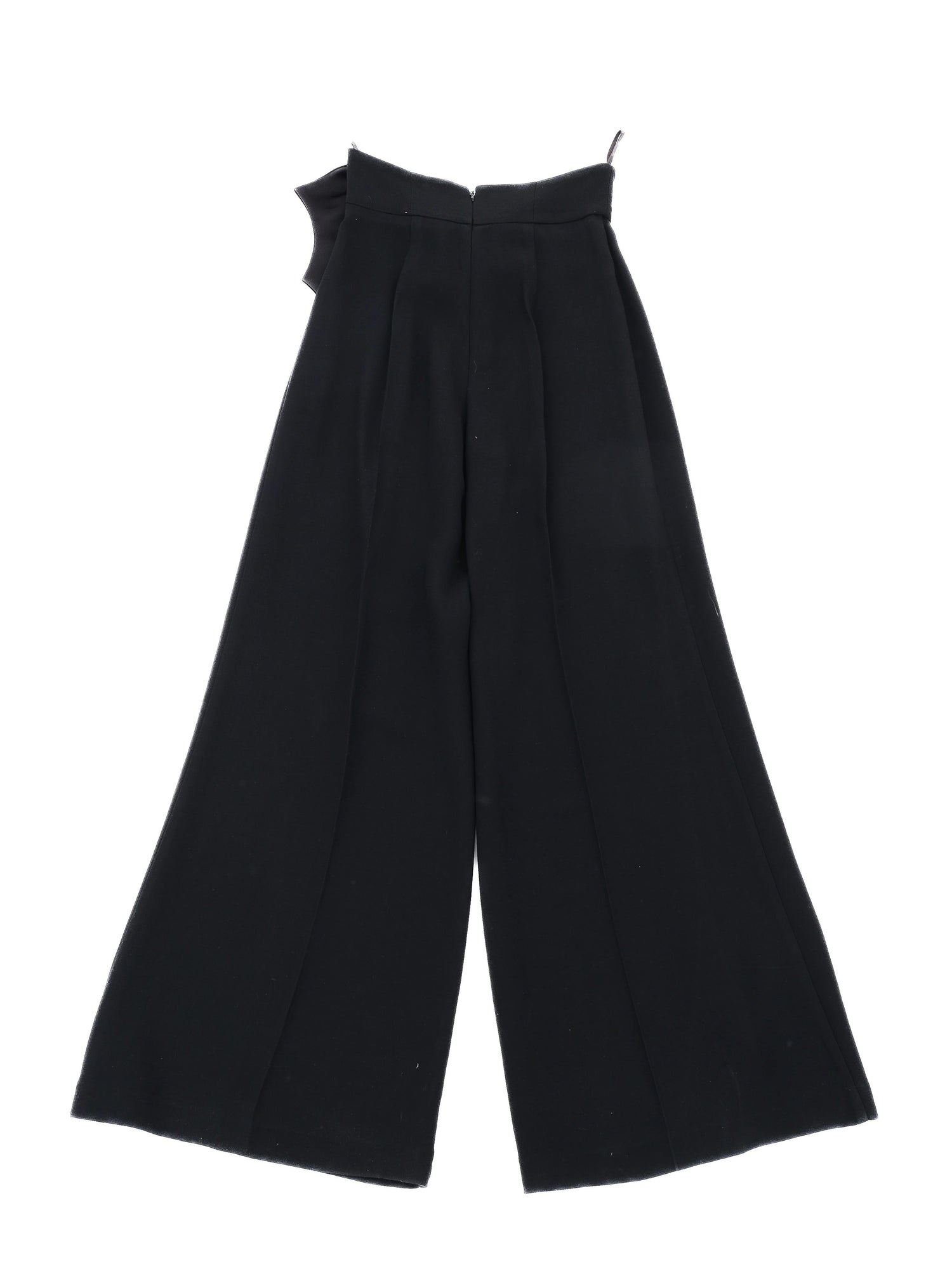Perfect Elisabetta Franchi Black Wool Wide-Leg Pants Bow Size L