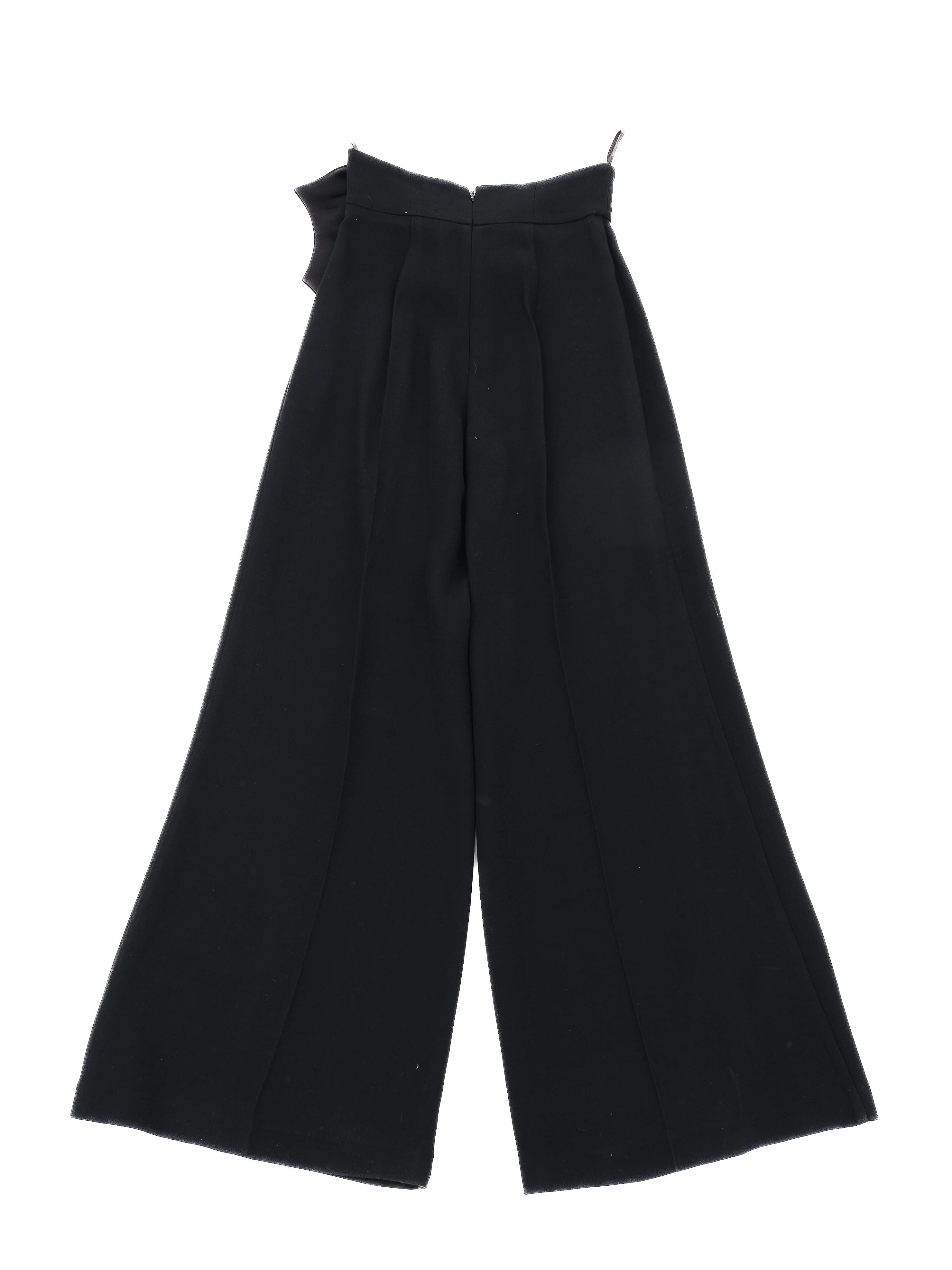 Perfect Elisabetta Franchi Black Wool Wide-Leg Pants Bow Size L