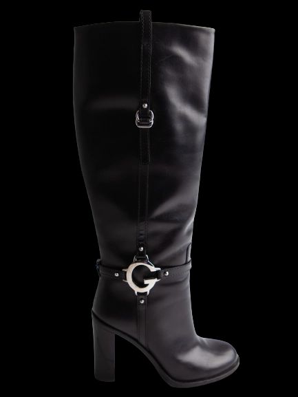 Good Gucci Black Leather Knee-High Boots Size 38.5 with High Heels
