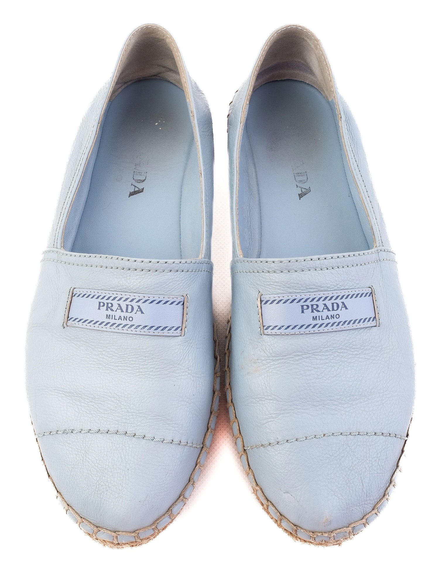 Excellent Prada Blue Leather Espadrille Shoes Size 37 Casual Style